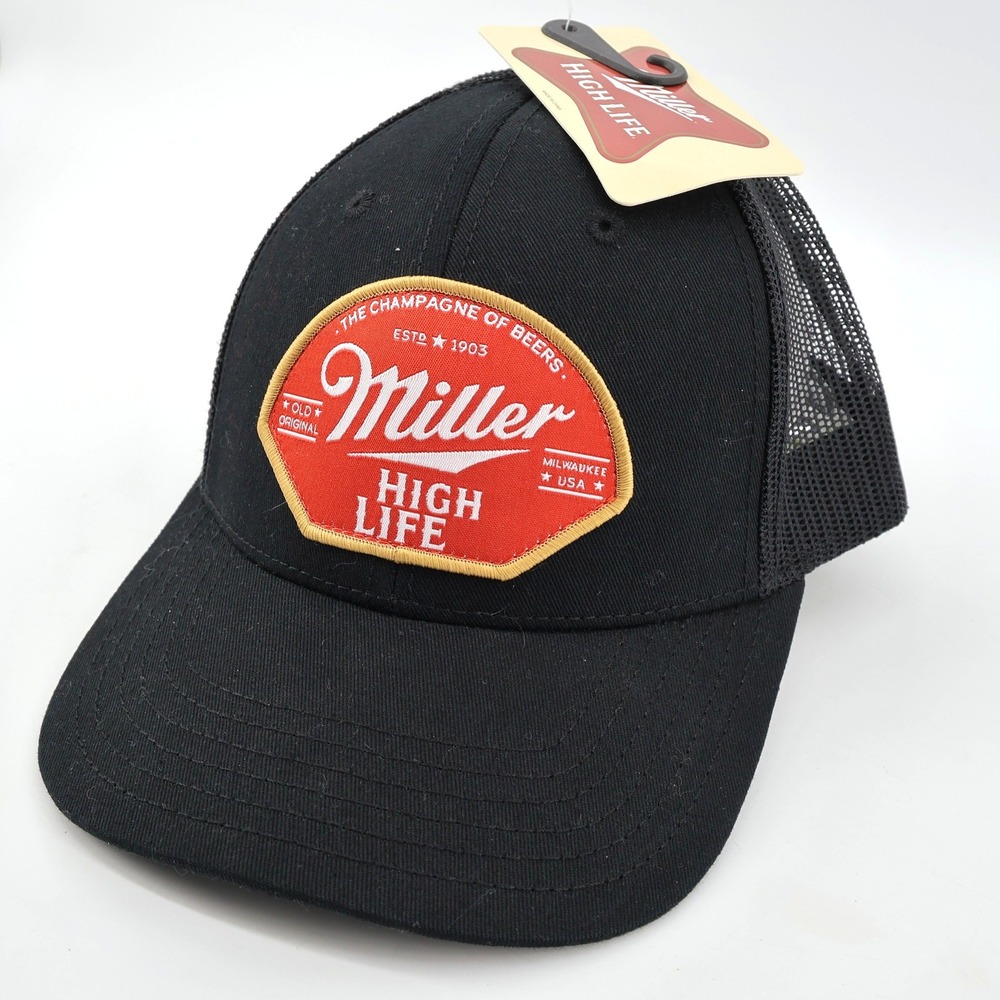 NEW Miller High Life Trucker Hat Black Mesh Snapback Patch Cap Mens OSFA